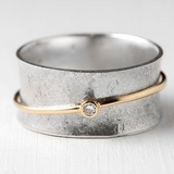 Léna - Vintage arany vonal zirkónia ezüst gyűrű